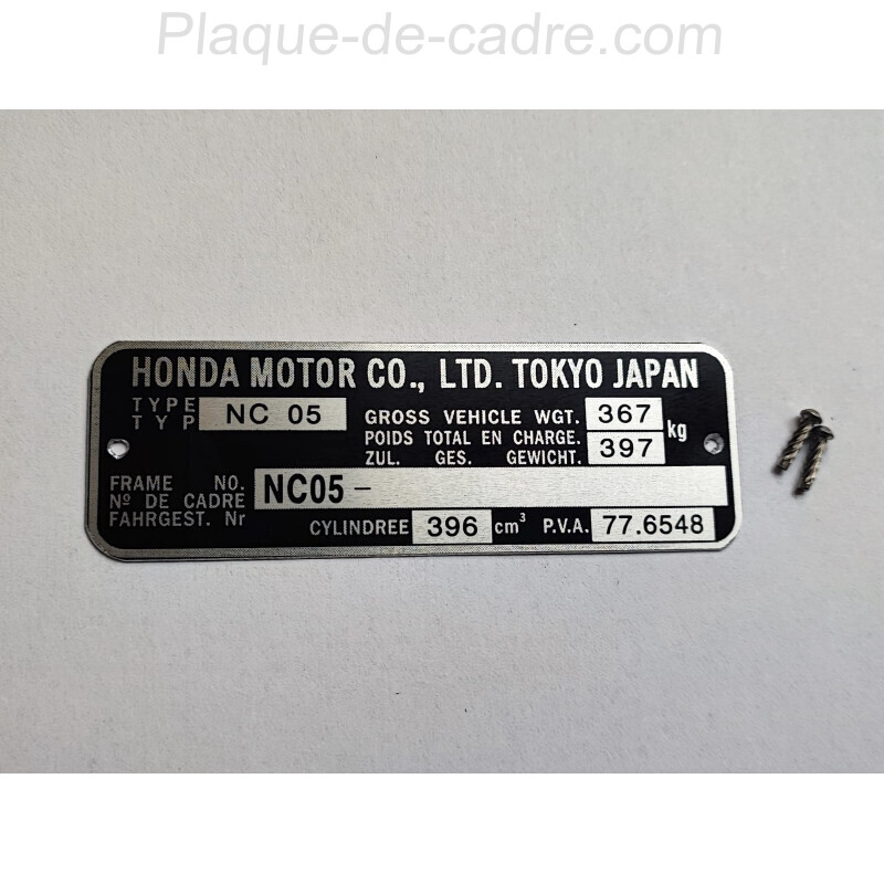 Honda 400 cx identification plate