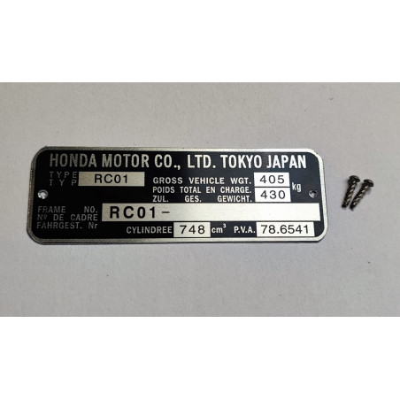 Plaque Identification Honda CB 750 K RC 01