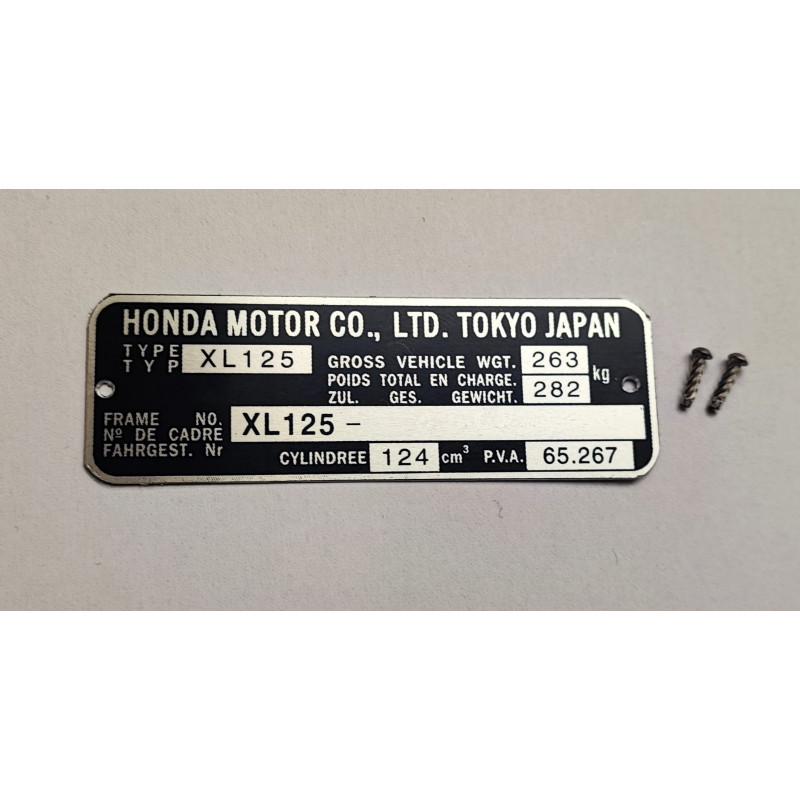Honda XL125 Herstellerplatte