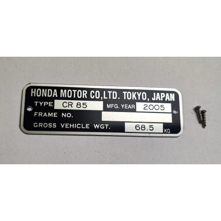 Honda CR85 VIN plate