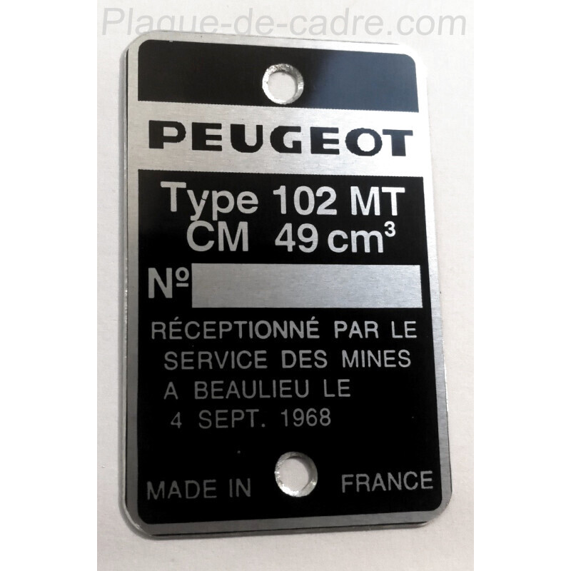 Peugeot Identification Plate - Peugeot Data plate