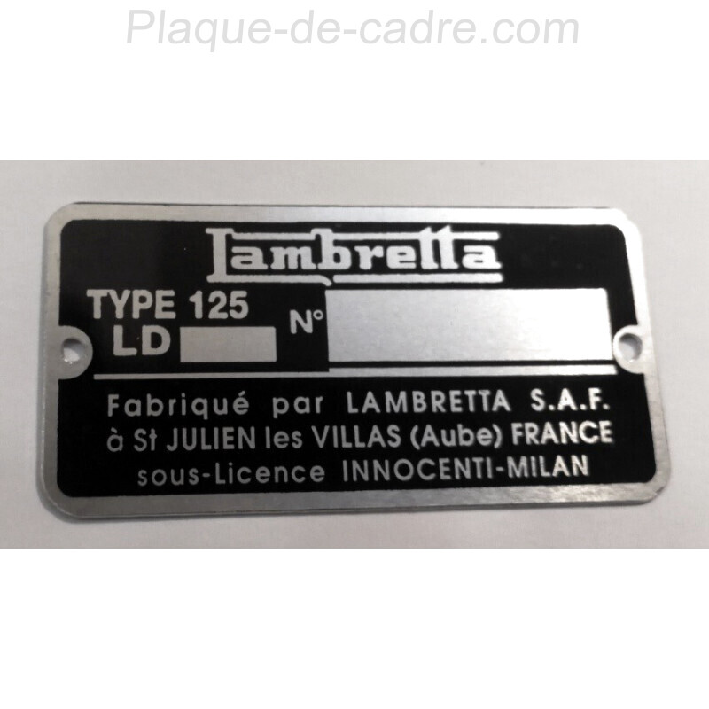 Lambretta identification plate - Lambretta frame plate