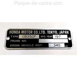 Honda CB 350 F identification plate - Honda CB 350 F data plate