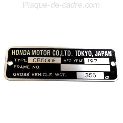 Honda CB 500 F identification plate - Honda CB 500 F data plate