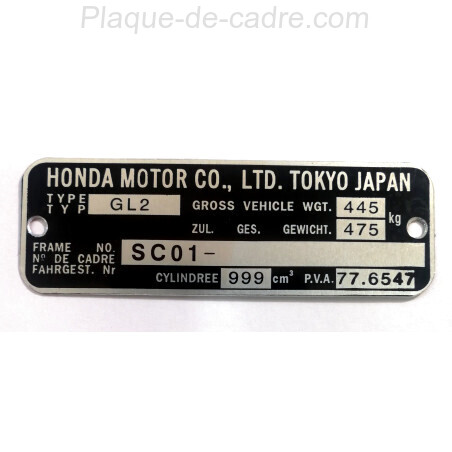 Plaque de cadre Honda GOLDWING GL100 GL2