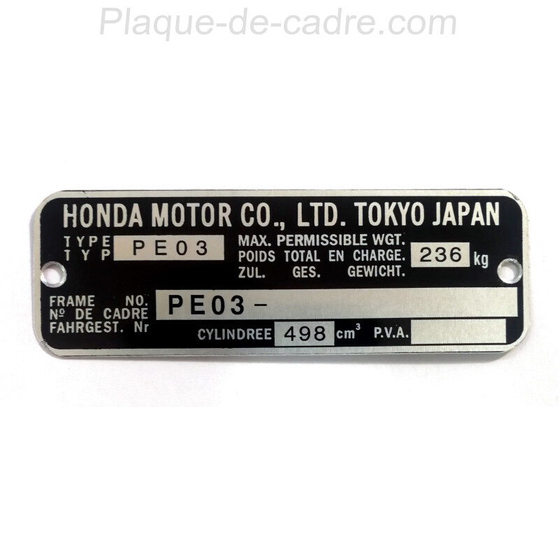 Honda XR 500 PE03 identification plate - Honda XR 500 PE03 data plate