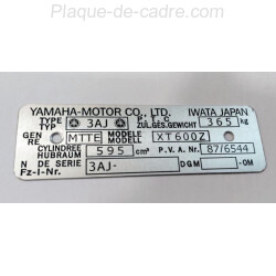 Yamaha XT 600 Data Plate - Identification plate