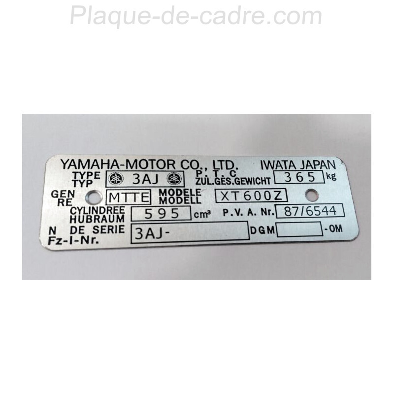 Plaque de cadre Yamaha XT 600