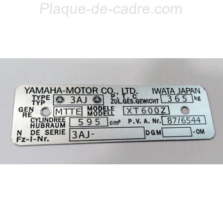 Yamaha XT 600 Data Plate - Identification plate