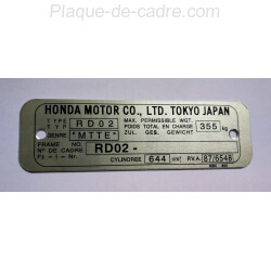 Honda NX 650 Dominator identification plate - Honda XR 500 PE03 data plate