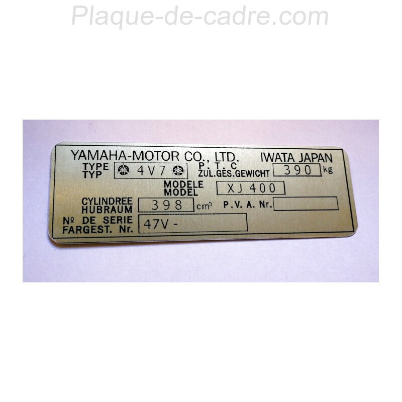 Yamaha XJ 400 Data Plate - vin plate