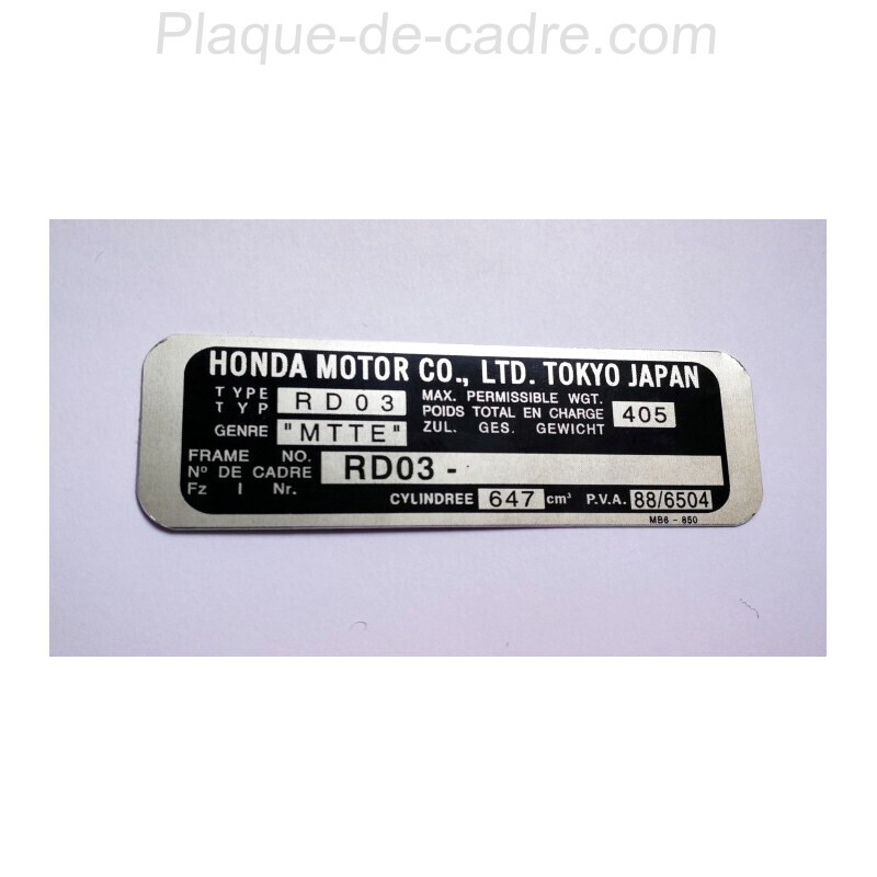 Plaque de cadre Honda XRV 650 Africa Twin