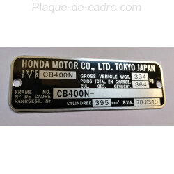Plaque de cadre Honda CB 400 N