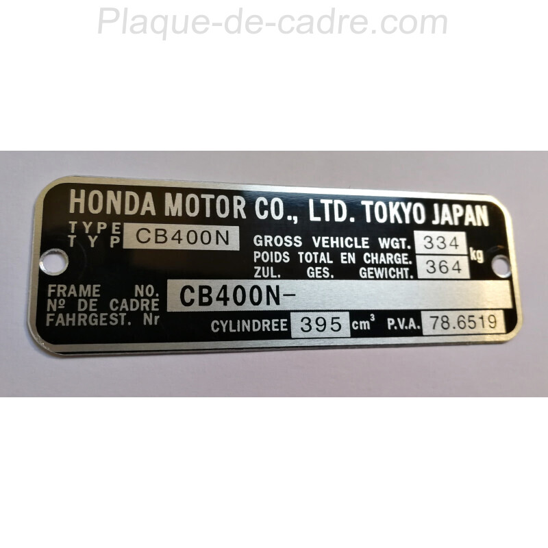 Plaque de cadre Honda CB 400 N