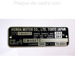 Plaque de cadre Honda CM 400 TC