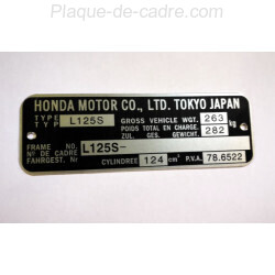 Honda 125 XR / XLS L125S Id Plate